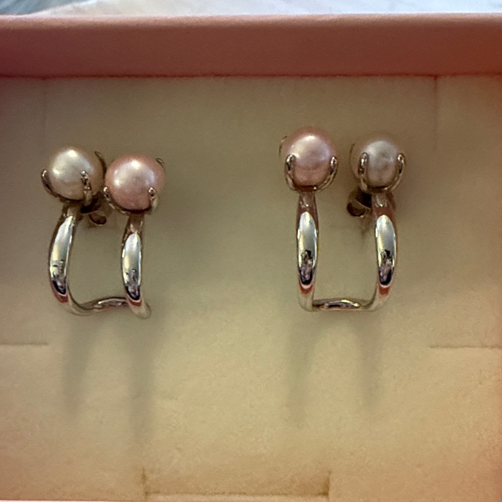 Chic Silver and Pink Pearl Earrings
